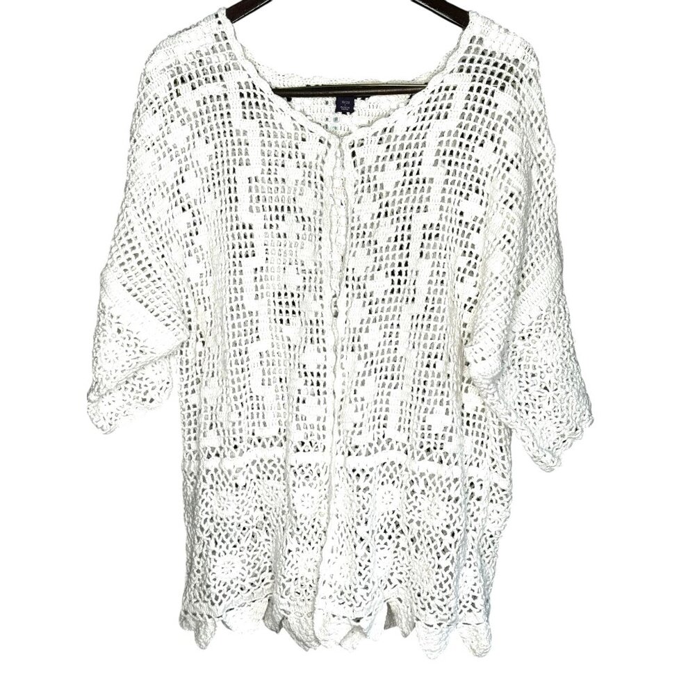 Roaman's Plus Size Scallop Trim Crochet Cardigan Size L (18/20)